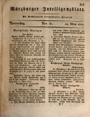 Würzburger Intelligenzblatt Donnerstag 14. Mai 1812