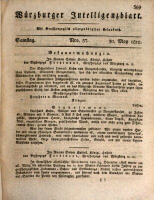 Würzburger Intelligenzblatt Samstag 30. Mai 1812