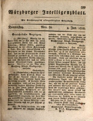 Würzburger Intelligenzblatt Donnerstag 4. Juni 1812