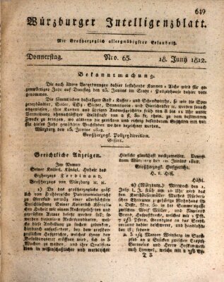 Würzburger Intelligenzblatt Donnerstag 18. Juni 1812