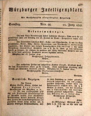 Würzburger Intelligenzblatt Samstag 20. Juni 1812