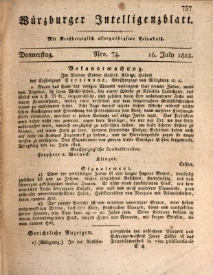 Würzburger Intelligenzblatt Donnerstag 16. Juli 1812