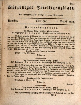 Würzburger Intelligenzblatt Samstag 1. August 1812
