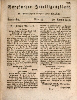 Würzburger Intelligenzblatt Donnerstag 20. August 1812