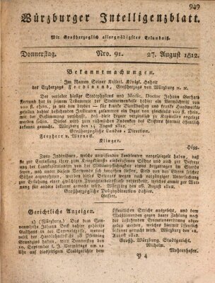 Würzburger Intelligenzblatt Donnerstag 27. August 1812