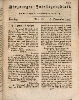 Würzburger Intelligenzblatt Dienstag 15. September 1812