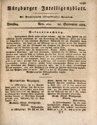 Würzburger Intelligenzblatt Dienstag 22. September 1812