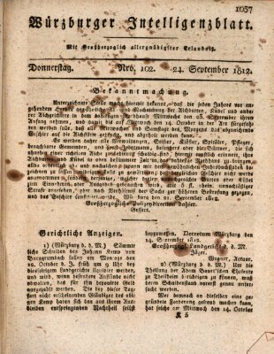 Würzburger Intelligenzblatt Donnerstag 24. September 1812