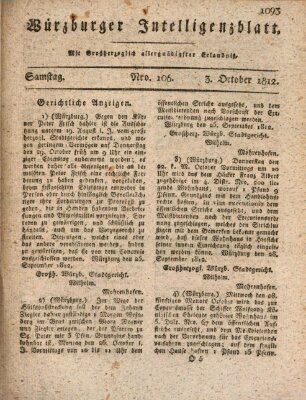 Würzburger Intelligenzblatt Samstag 3. Oktober 1812