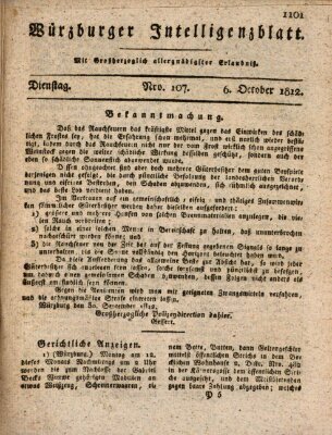 Würzburger Intelligenzblatt Dienstag 6. Oktober 1812