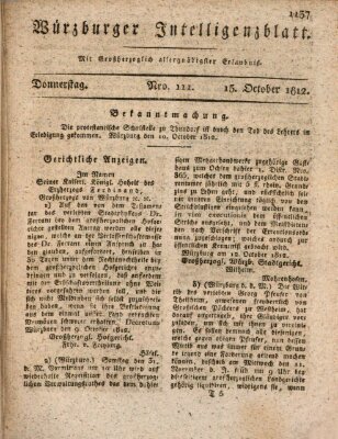 Würzburger Intelligenzblatt Donnerstag 15. Oktober 1812