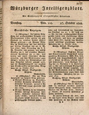 Würzburger Intelligenzblatt Dienstag 27. Oktober 1812