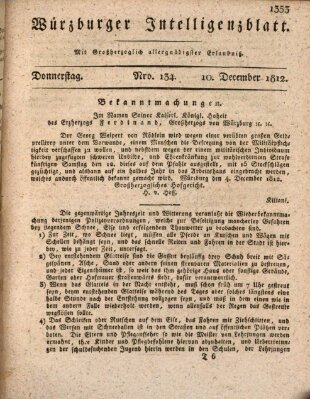 Würzburger Intelligenzblatt Donnerstag 10. Dezember 1812