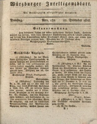 Würzburger Intelligenzblatt Dienstag 22. Dezember 1812