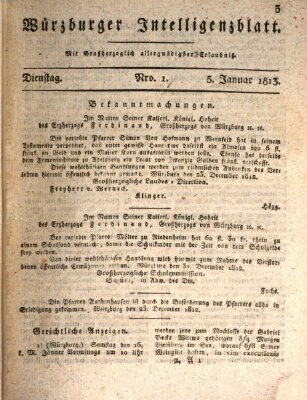 Würzburger Intelligenzblatt Dienstag 5. Januar 1813