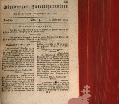 Würzburger Intelligenzblatt Dienstag 9. Februar 1813