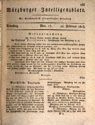 Würzburger Intelligenzblatt Dienstag 16. Februar 1813