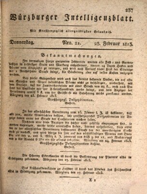 Würzburger Intelligenzblatt Donnerstag 25. Februar 1813