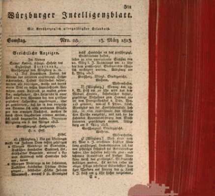 Würzburger Intelligenzblatt Samstag 13. März 1813