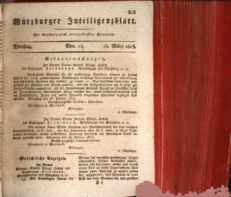 Würzburger Intelligenzblatt Montag 15. März 1813