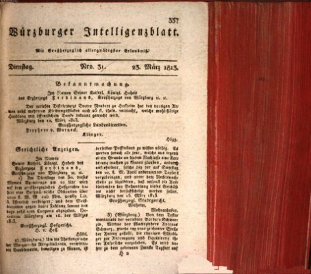 Würzburger Intelligenzblatt Dienstag 23. März 1813