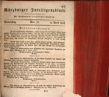 Würzburger Intelligenzblatt Donnerstag 8. April 1813