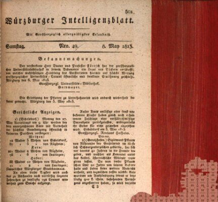 Würzburger Intelligenzblatt Samstag 8. Mai 1813