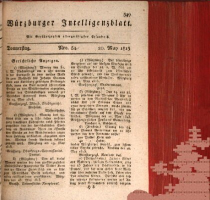 Würzburger Intelligenzblatt Donnerstag 20. Mai 1813