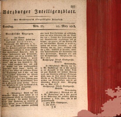 Würzburger Intelligenzblatt Samstag 22. Mai 1813