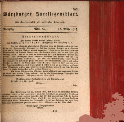 Würzburger Intelligenzblatt Dienstag 25. Mai 1813