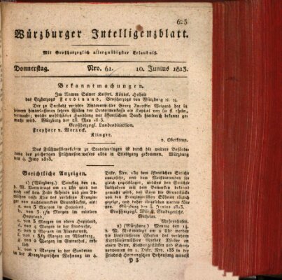 Würzburger Intelligenzblatt Donnerstag 10. Juni 1813