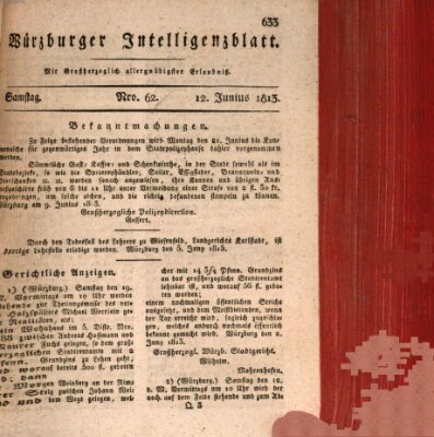 Würzburger Intelligenzblatt Samstag 12. Juni 1813