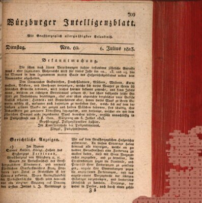 Würzburger Intelligenzblatt Dienstag 6. Juli 1813