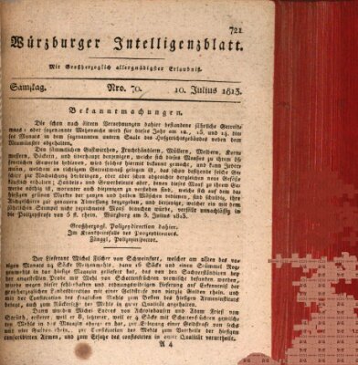 Würzburger Intelligenzblatt Samstag 10. Juli 1813