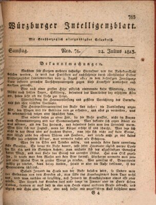 Würzburger Intelligenzblatt Samstag 24. Juli 1813