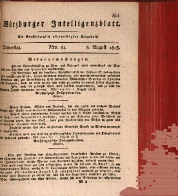 Würzburger Intelligenzblatt Donnerstag 5. August 1813