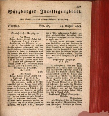 Würzburger Intelligenzblatt Samstag 14. August 1813