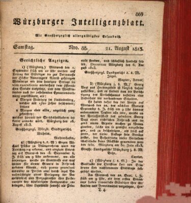 Würzburger Intelligenzblatt Samstag 21. August 1813