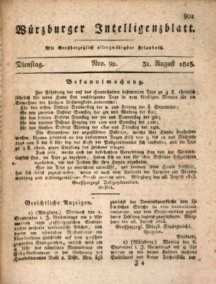 Würzburger Intelligenzblatt Dienstag 31. August 1813