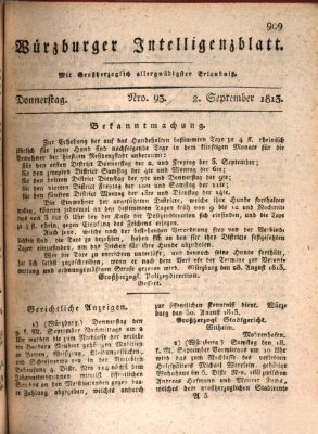 Würzburger Intelligenzblatt Donnerstag 2. September 1813