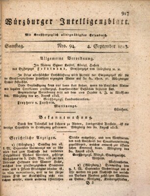 Würzburger Intelligenzblatt Samstag 4. September 1813