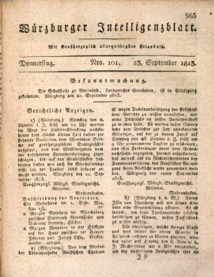 Würzburger Intelligenzblatt Donnerstag 23. September 1813