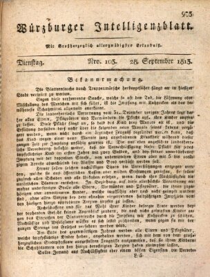 Würzburger Intelligenzblatt Dienstag 28. September 1813