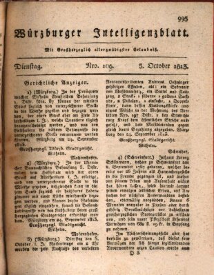 Würzburger Intelligenzblatt Dienstag 5. Oktober 1813