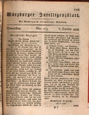 Würzburger Intelligenzblatt Donnerstag 7. Oktober 1813