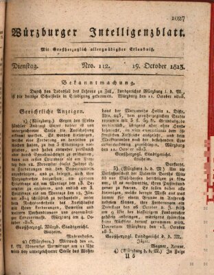 Würzburger Intelligenzblatt Dienstag 19. Oktober 1813