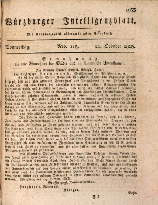 Würzburger Intelligenzblatt Donnerstag 21. Oktober 1813