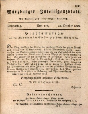 Würzburger Intelligenzblatt Donnerstag 28. Oktober 1813