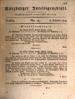 Würzburger Intelligenzblatt Dienstag 8. Februar 1814