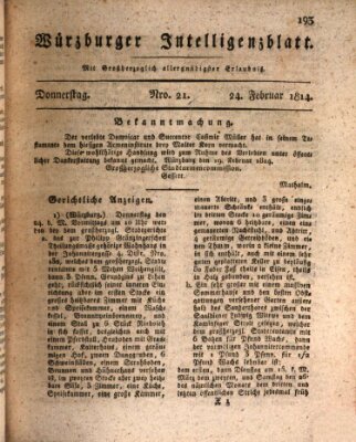 Würzburger Intelligenzblatt Donnerstag 24. Februar 1814